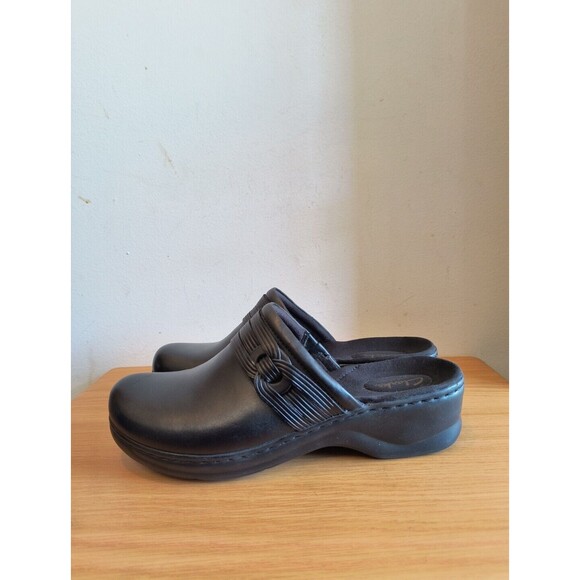 Clarks Bendables 67378 Women Black Leather Mule Clog Shoe Size 10M Pre Owned - Picture 2 of 10